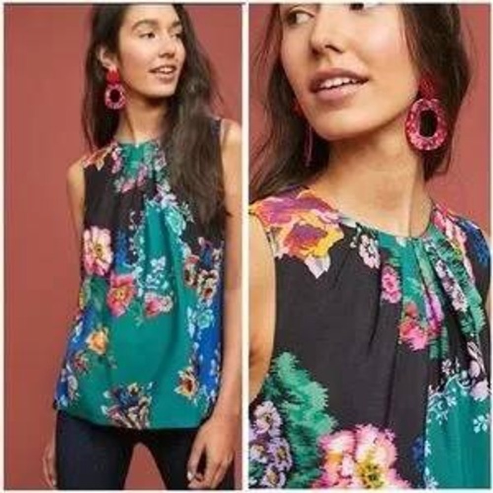 Anthropologie Vanessa Virginia Wanderlust Floral Sleeveless Top Womens L Boho‎